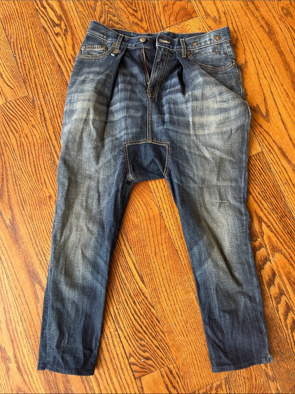 R13 Women's Skinny Jeans in Distressed Dark Blue Wash